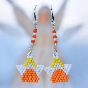 #243 HANDCRAFTED Earrings hand crafted handmade angel white yellow orange kids
